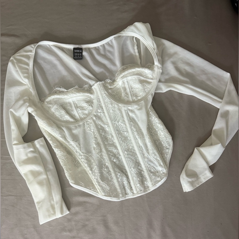 Shein Elegant White Lace Corset Top‎ Size XS